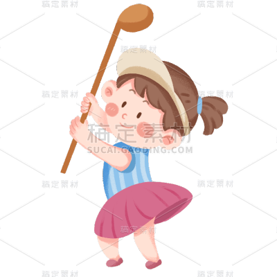 手绘儿童人物插画贴纸-高尔夫