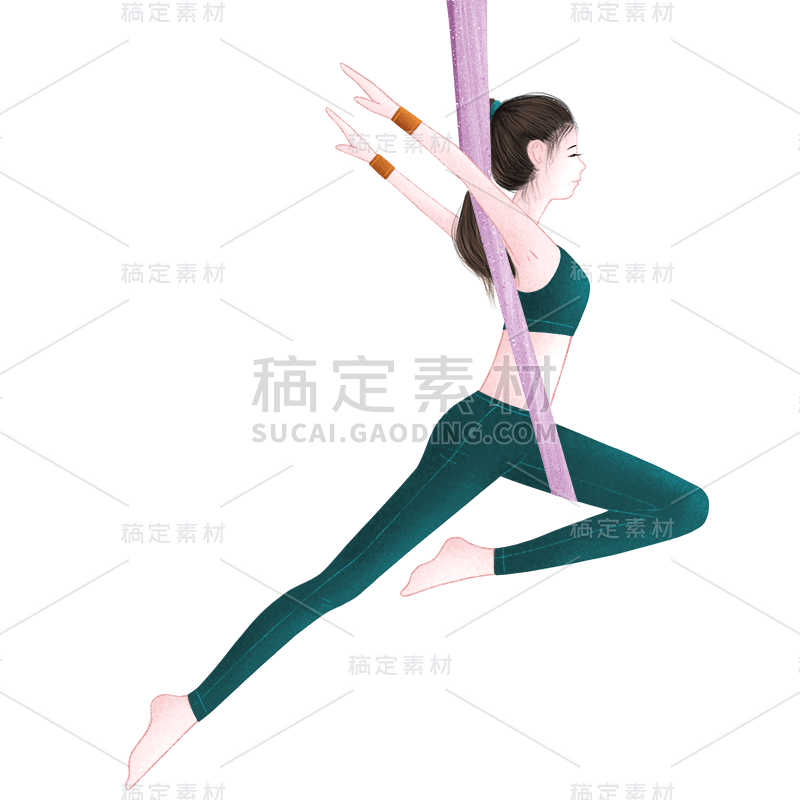 手绘-空中瑜伽运动女性人物插画5