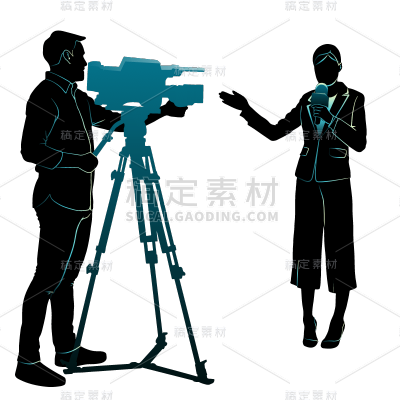 矢量风-采访场景人物剪影贴纸2