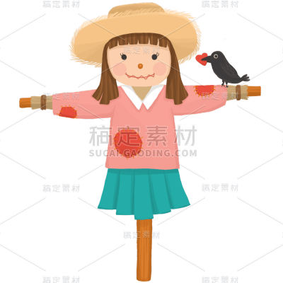 卡通-田野元素-稻草人