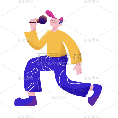 扁平风唱歌男孩开学季元素贴纸 