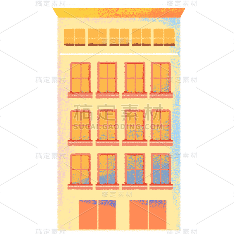 水彩-劳动节建筑元素贴纸-高楼2