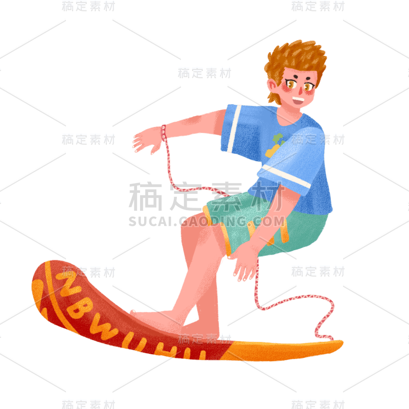 手绘-夏天冲浪人物插画贴纸1