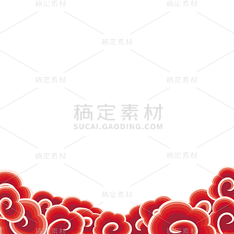 红色详云中国风花边花纹元素