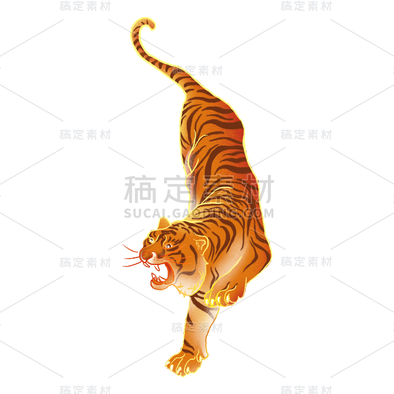 中国风-手绘动物插画贴纸-老虎