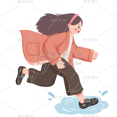 手绘-雨天女生人物插画贴纸7