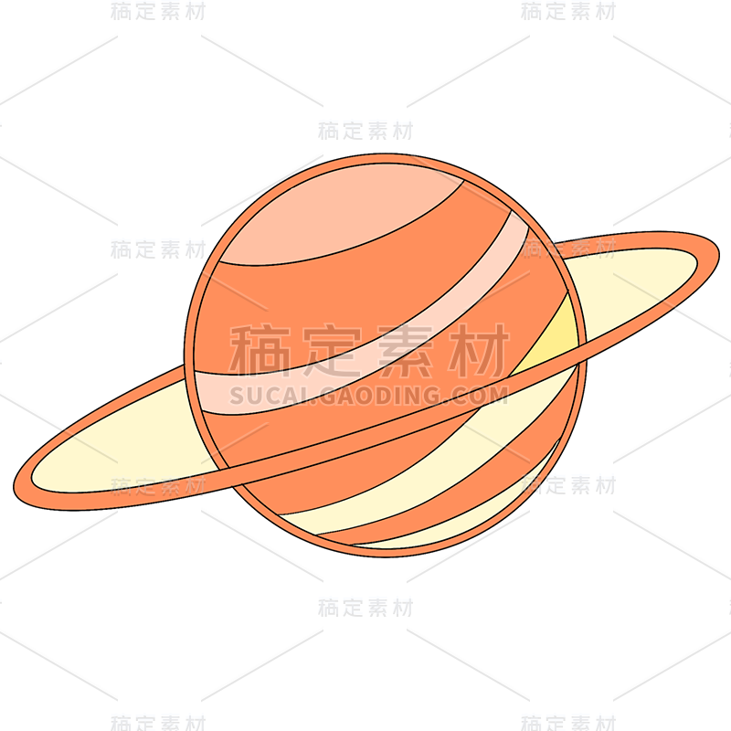 129046-卡通-插画风太空元素贴纸橙色星球