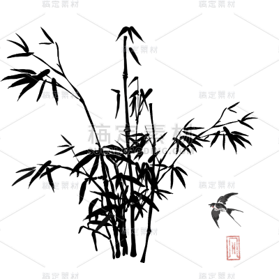 水墨中国风竹子植物元素贴纸8