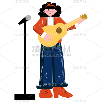 手绘-扁平风职业形象人物-歌手