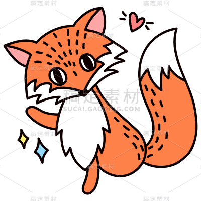 手绘-可爱动物动作贴纸SVG-狐狸