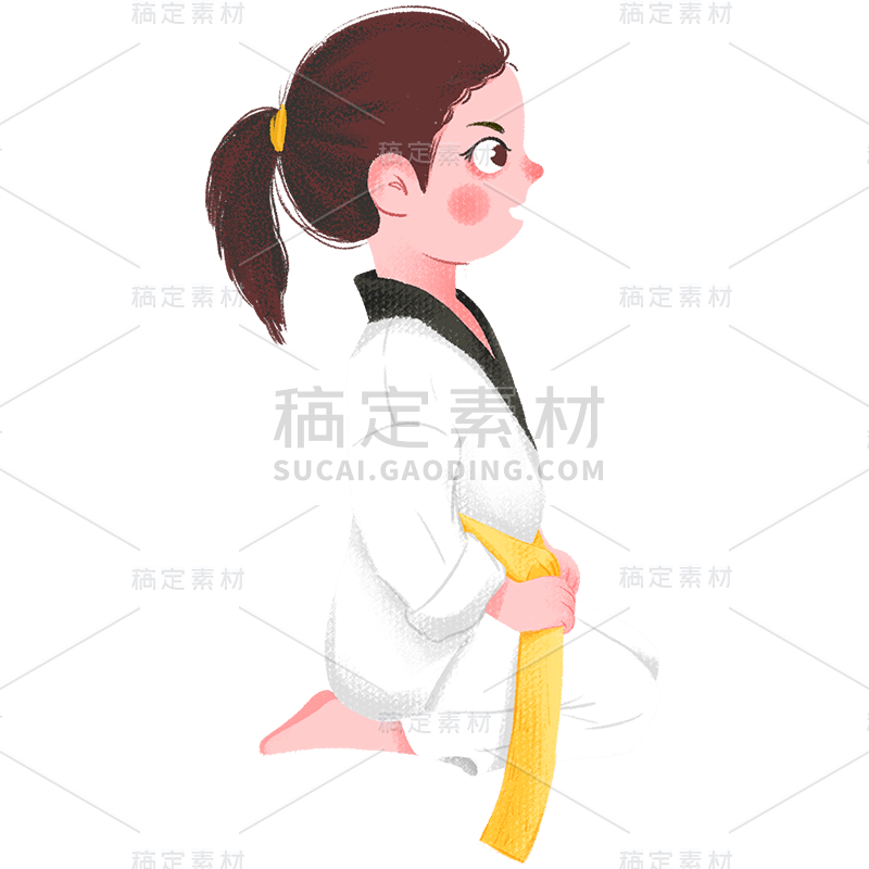 准备训练的跆拳道女生插画