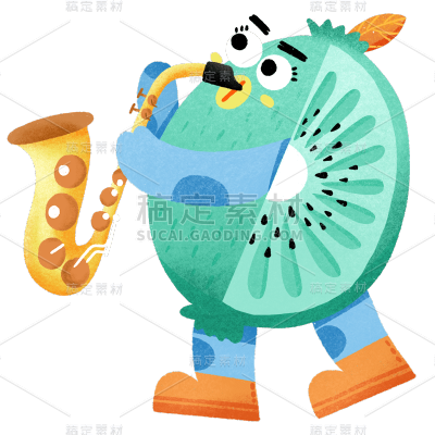 卡通扁平音乐节拟人水果-萨克斯