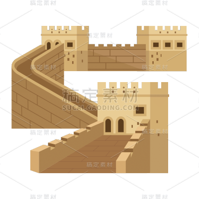手绘-扁平中国风建筑贴纸-长城