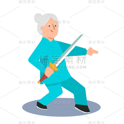 手绘-健身人物贴纸套系-舞剑