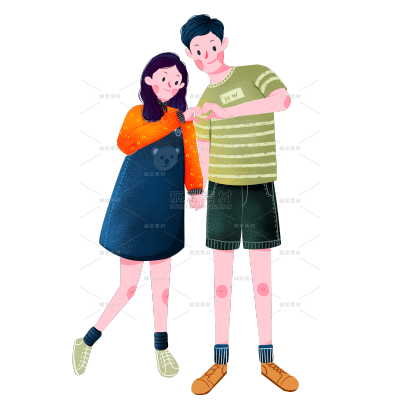 手绘-情侣比心人物插画4