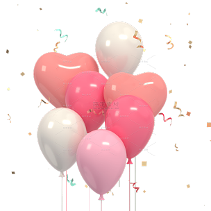 手绘3D情人节粉色爱心气球节日元素