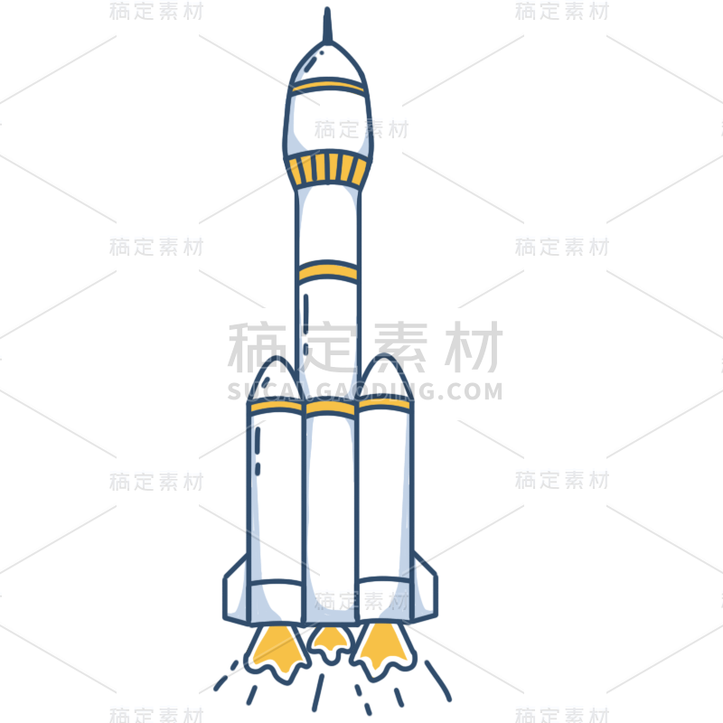 双色简笔画风-宇宙元素-火箭