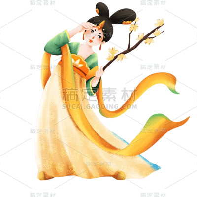 手绘-手绘汉服少女贴纸