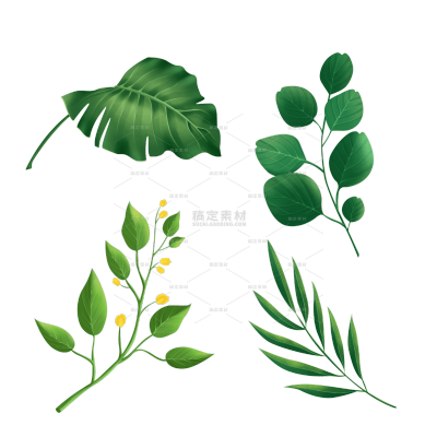 清新绿色植物树叶元素