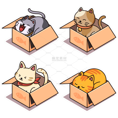 纸箱猫咪手绘贴纸