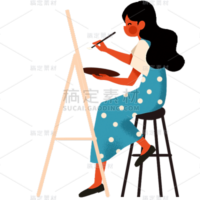 画画女孩开学季手绘元素贴纸  