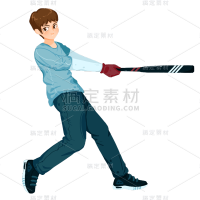 手绘肌理-运动员常规贴纸-棒球