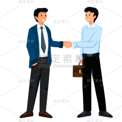 手绘商务握手人物合作愉快元素