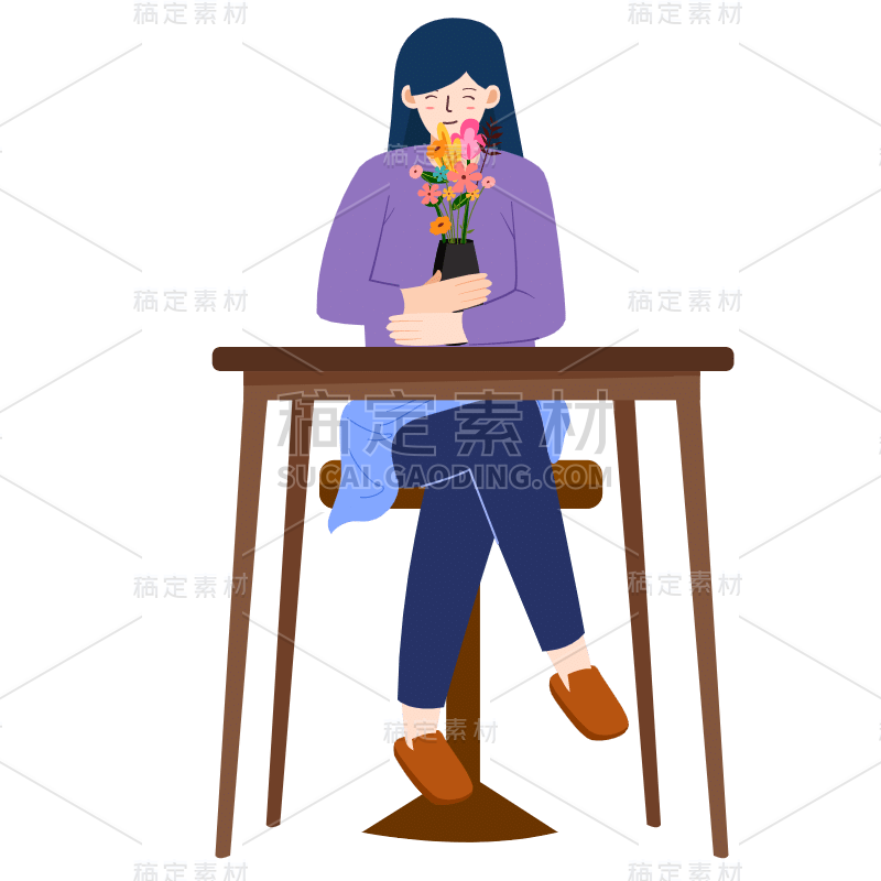 扁平-插花花艺女性人物插画-SVG5