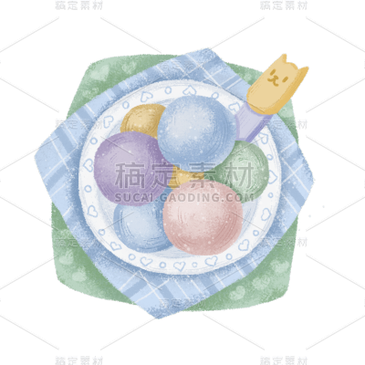 手绘可爱风插画贴纸-五彩汤圆