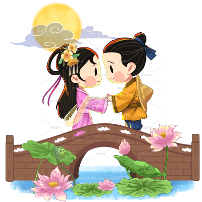 手绘-卡通七夕牛郎织女人物场景4