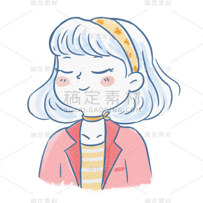 手绘-水彩简笔画少女人物插画6