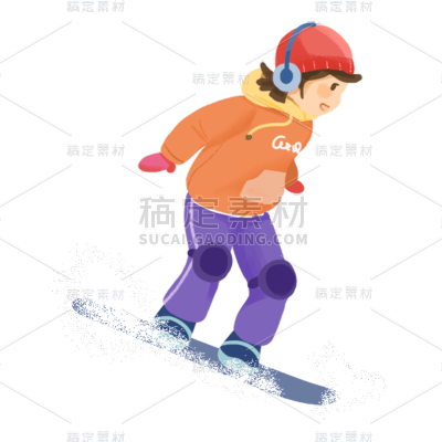 手绘冬季男孩单板滑雪贴纸