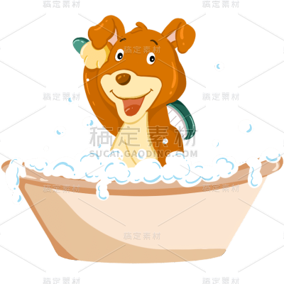 卡通插画风-浴室元素-小狗