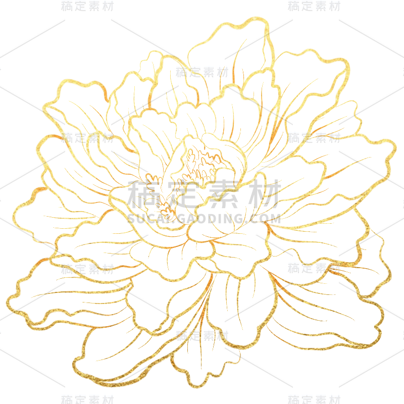 手绘-奢华金属花朵贴纸-牡丹