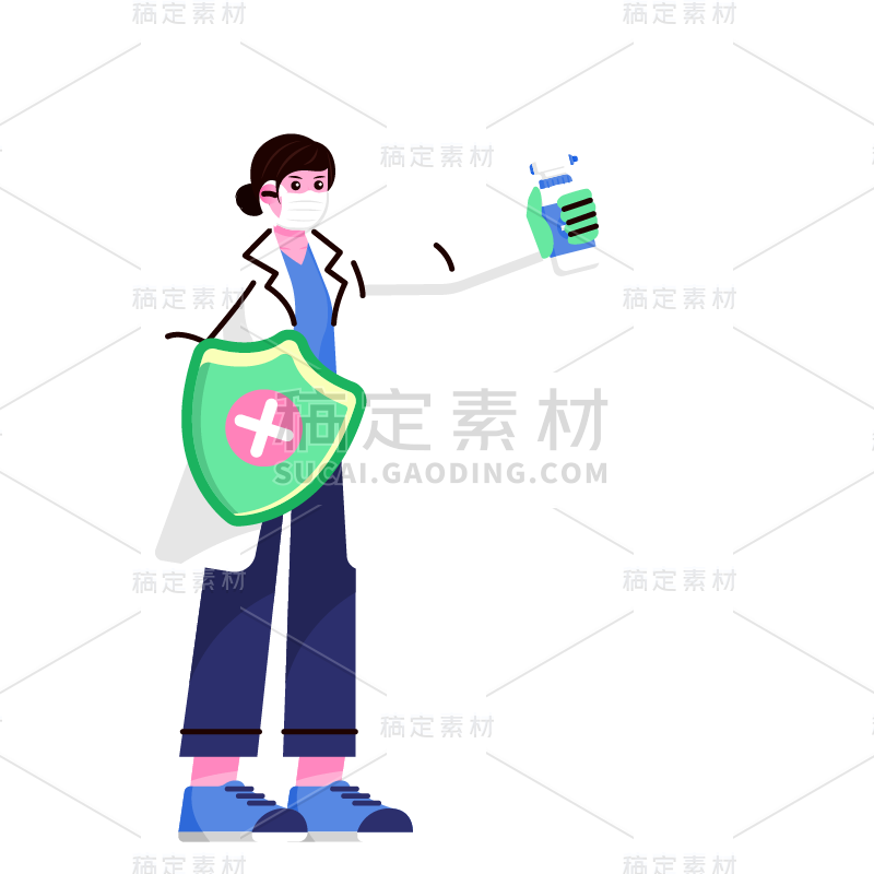 手绘风-病毒矢量素材贴纸医生-SVG