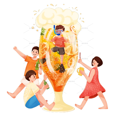 手绘-喝酒狂欢人物插画场景贴纸5