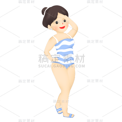 手绘-沙滩泳装美女元素贴纸