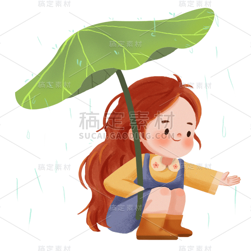 手绘-卡通下雨天女生人物贴纸5