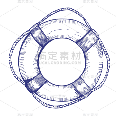 圆珠笔画-航海元素贴纸-救生圈