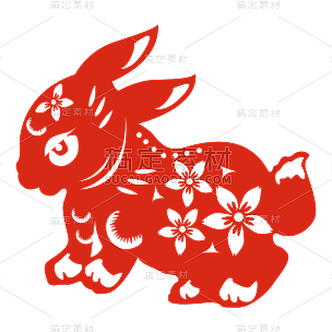 中国风剪纸十二生肖兔