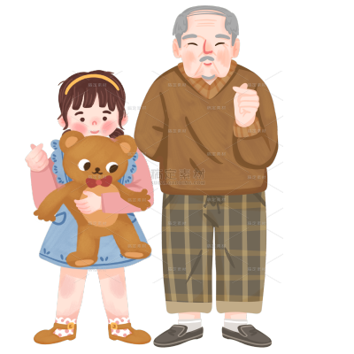 可爱女孩爷爷比心元素