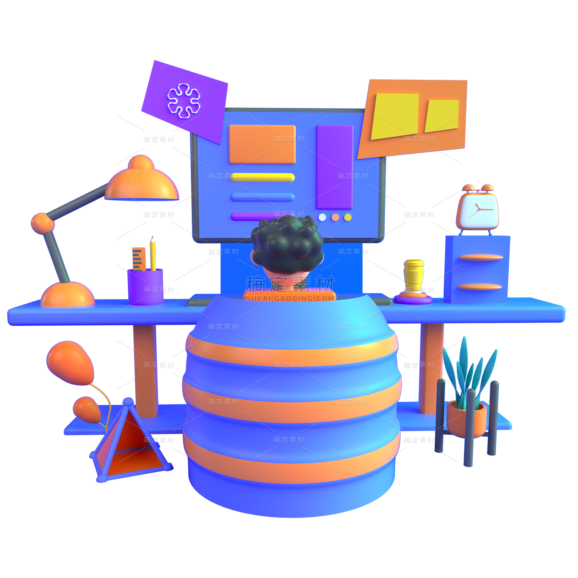 C4D学习场景插画-学习