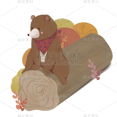 手绘-童话动物素材贴纸-熊