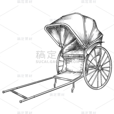 素描-民国生活工具贴纸-黄包车
