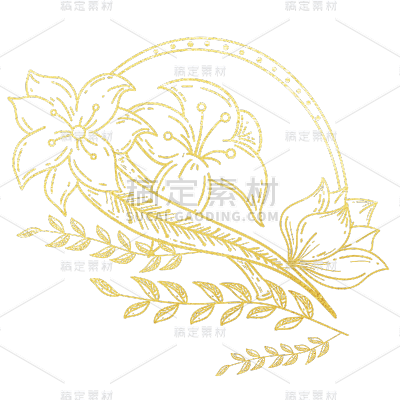 手绘-描边鎏金花卉植物元素贴纸5