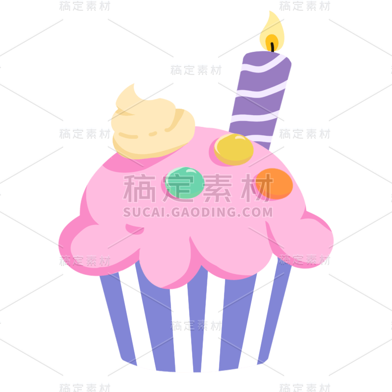 手绘-生日装饰元素2-纸杯蛋糕