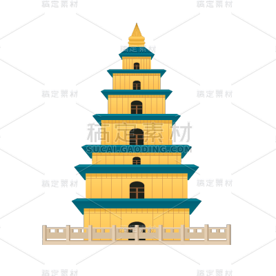 手绘风-国内标志地标贴纸-大雁塔