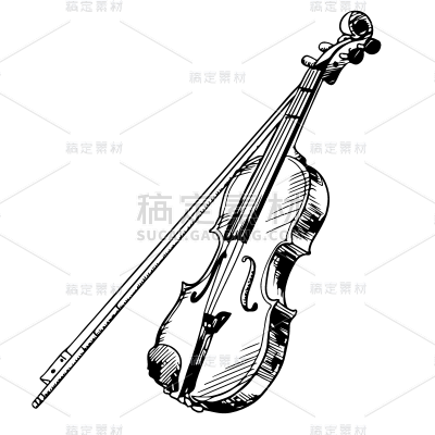 乐器元素素描贴纸-SVG-小提琴