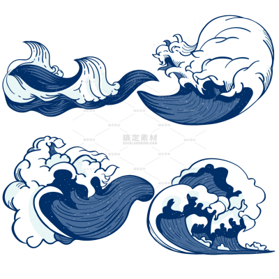 手绘蓝色水花海浪插画元素1