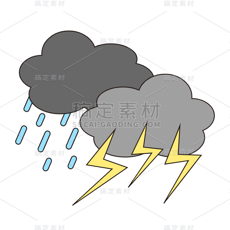 SVG-卡通天气素材贴纸-雷阵雨